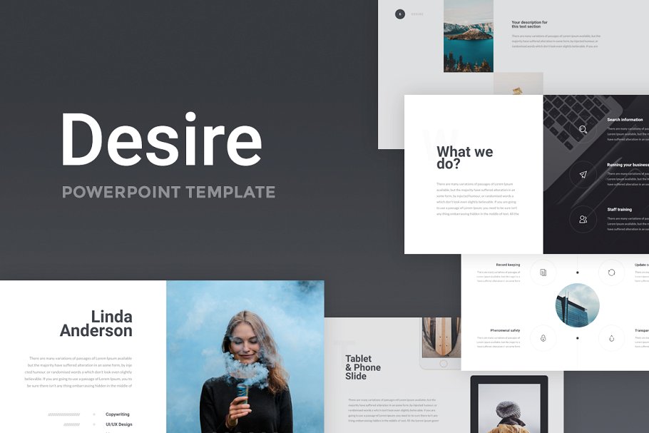 时尚简约ppt模板 Desire PowerPoint Template + GIFT设计素材模板