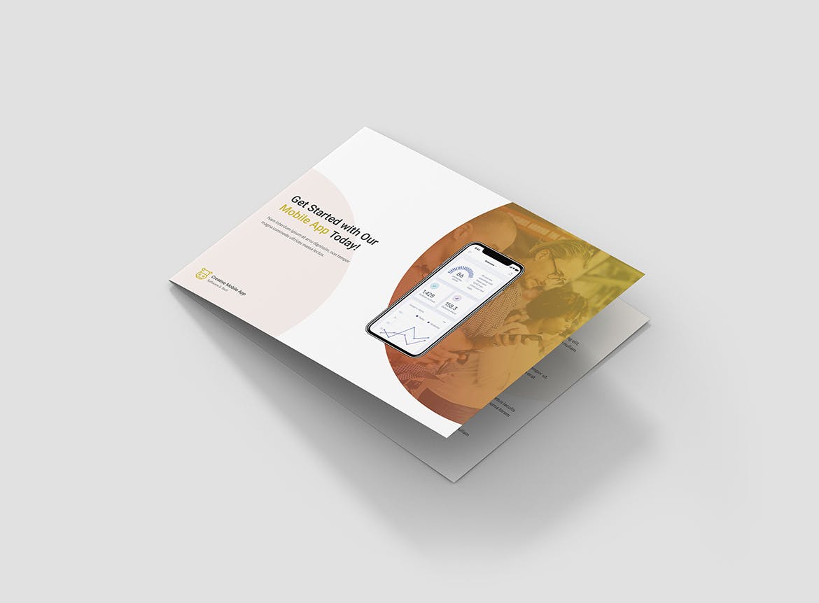 创意APP应用程序折页宣传单设计模板 Brochure – Creative App Bi-Fold A5 Landscape设计素材模板