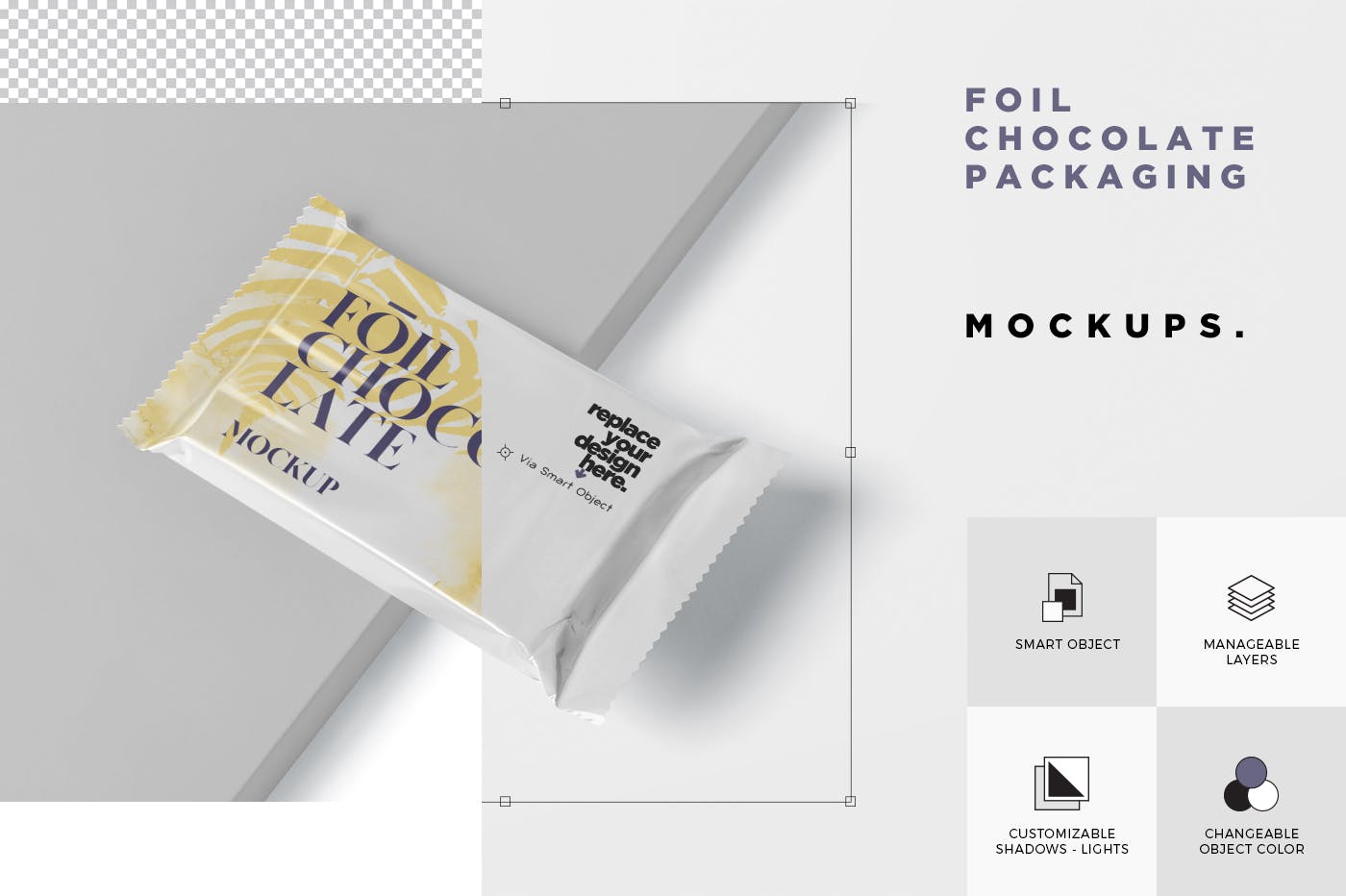 巧克力超薄铝箔纸包装设计效果图样机 Foil Chocolate Packaging Mockup – Slim Size设计素材模板