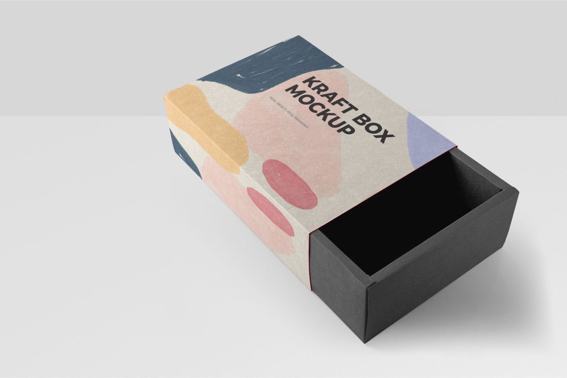 时尚的礼品抽屉牛皮纸盒包装设计样机素材下载[PSD]设计素材模板