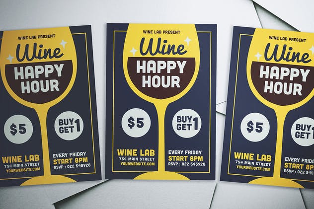 葡萄酒品酒活动传单模板 Wine Happy Hour Flyer设计素材模板