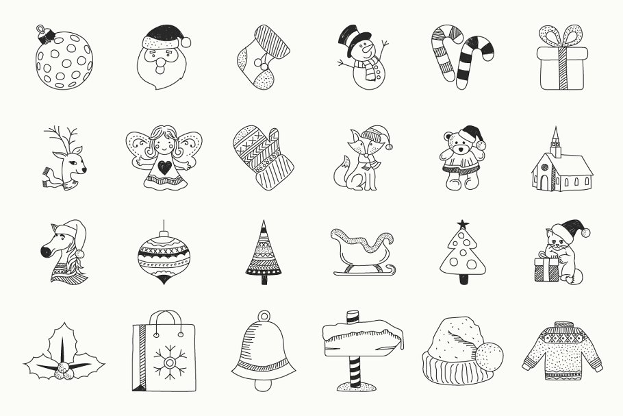 圣诞手绘图标素材 Christmas Hand Drawn Icons设计素材模板