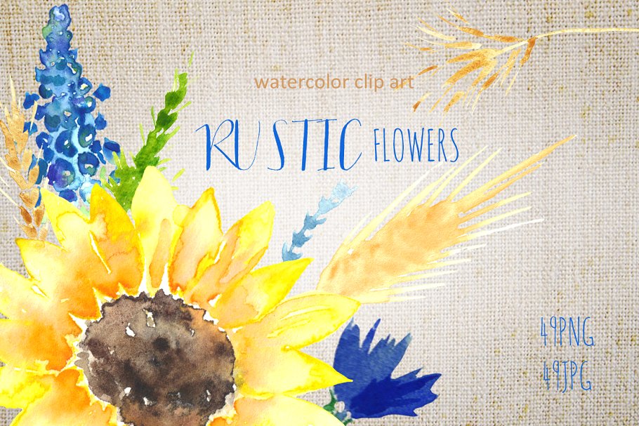 向日葵水彩logo设计 Sunflowers rustic watercolor clipart设计素材模板