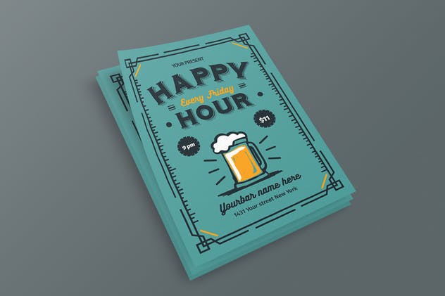 欢乐时光啤酒节传单模板 Happy Hour Flyer设计素材模板