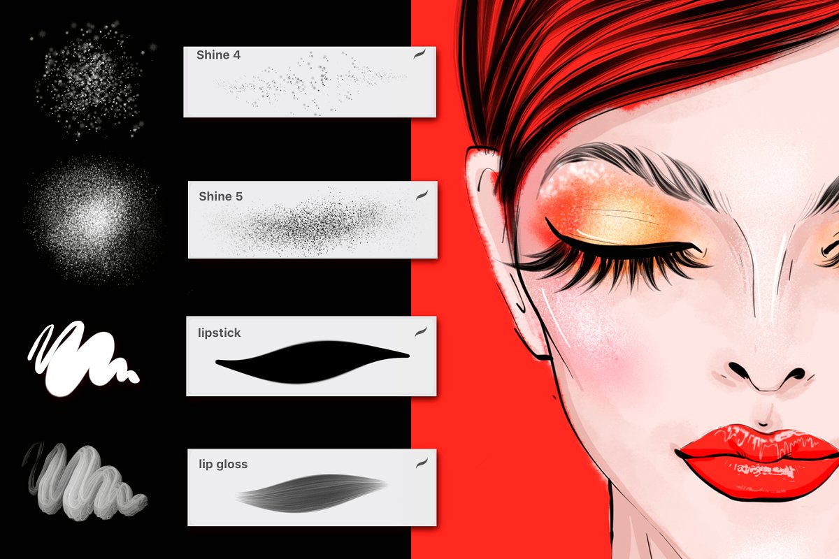iPad Pro Procreate专用原画插画人物绘画化妆专用笔刷笔刷下载笔触下载[BRUSH]设计素材模板