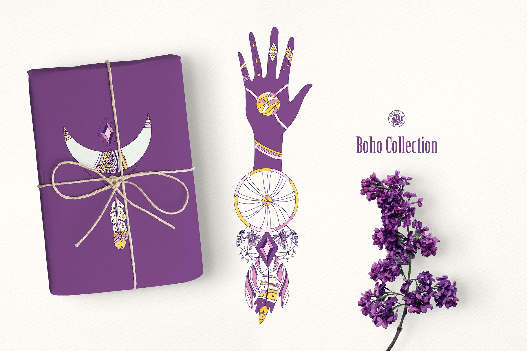 紫色波西米亚插画 Purple Boho Collection设计素材模板