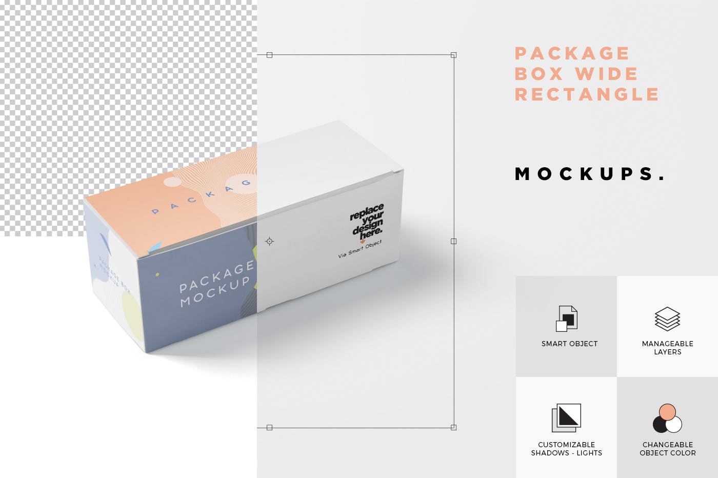 宽矩形包装盒外观设计效果图样机 Package Box Mock-Up Set – Wide Rectangle设计素材模板