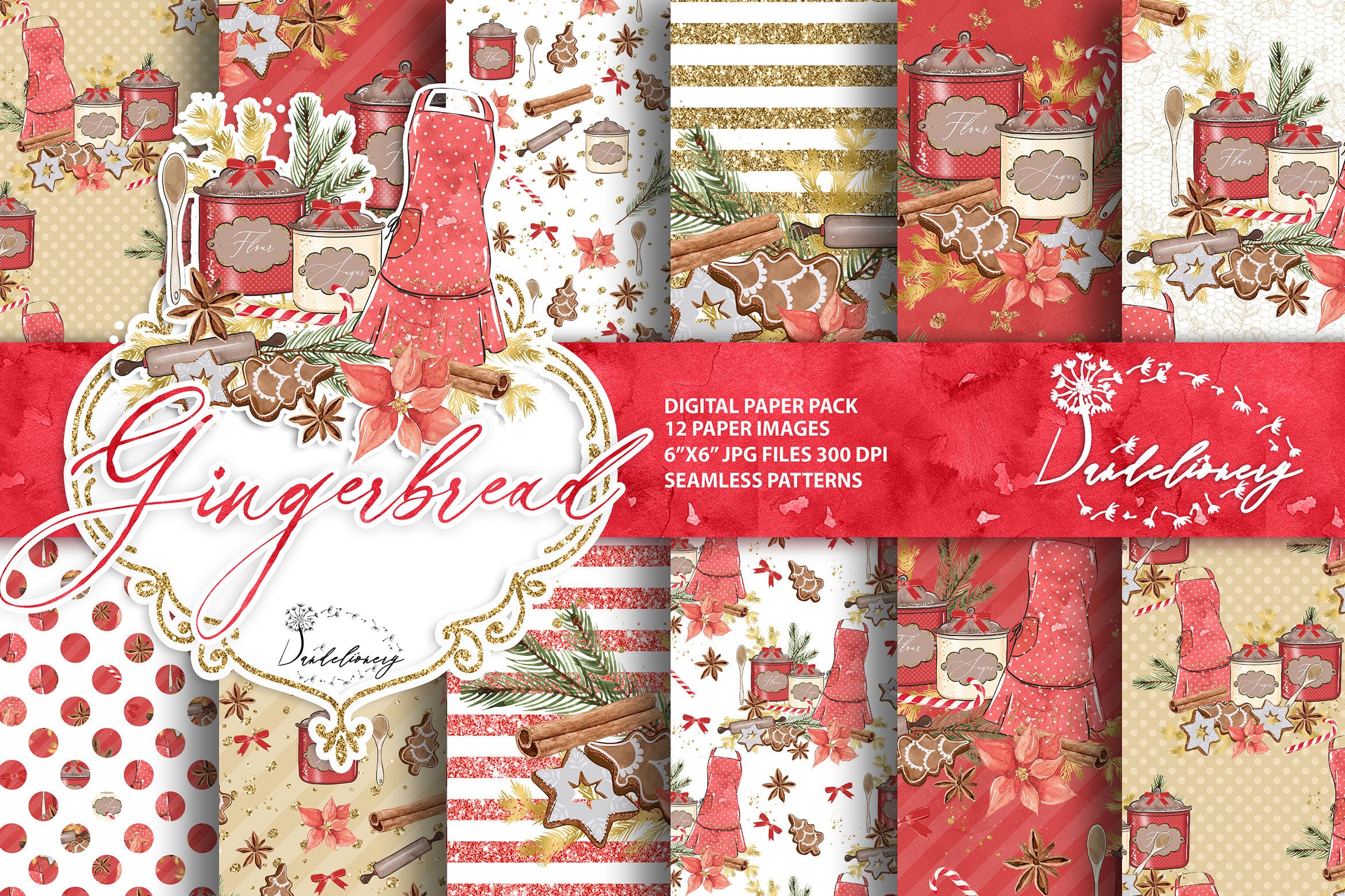 圣诞节&姜饼数码纸张背景素材 Christmas Gingerbread digital paper pack设计素材模板