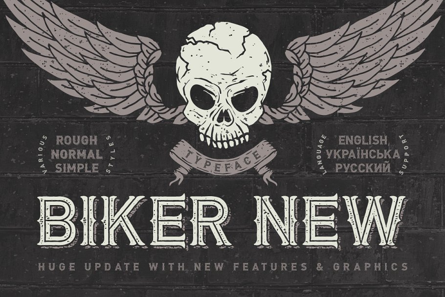 酷酷的艺术字体插图 Biker New Typeface + illustrations设计素材模板