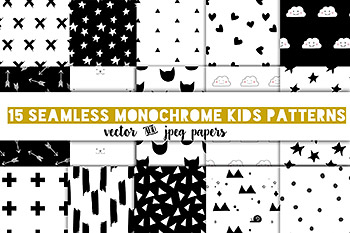 背景纹理现代风格黑白图案 Modern kids patterns,black and white