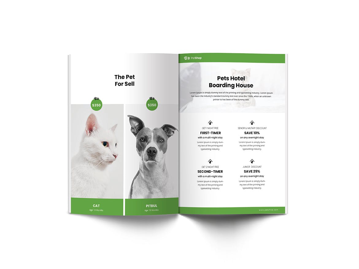 A4纸尺寸宠物医院/宠物店简介画册设计模板 Pet Shop A4 Brochure Template设计素材模板