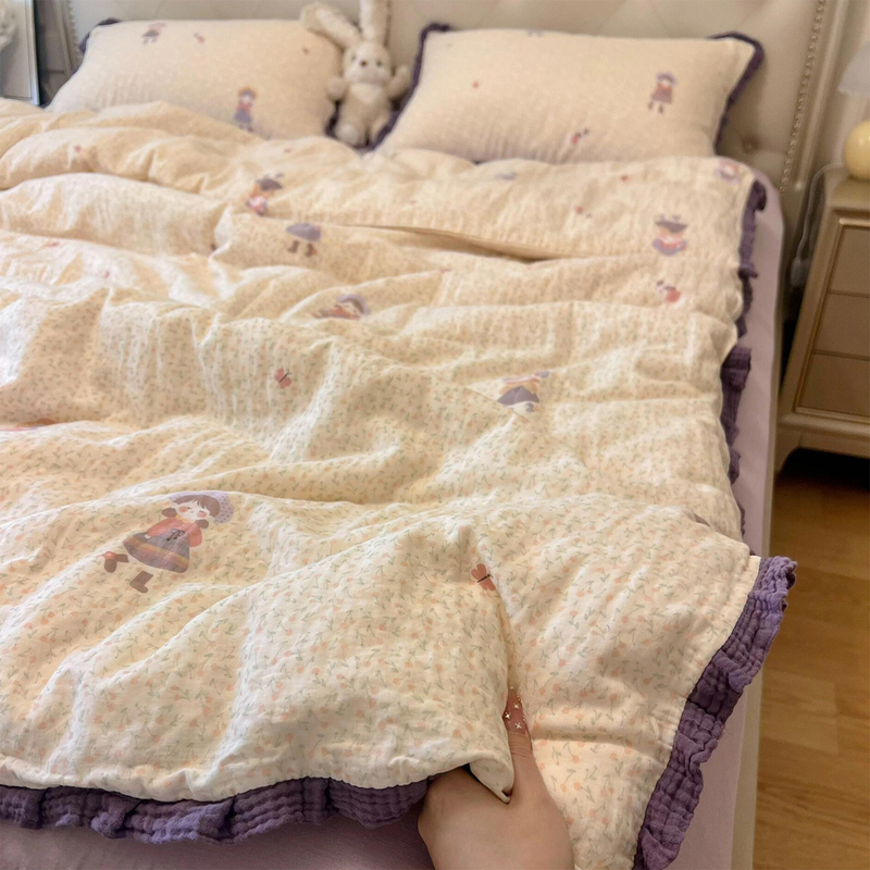 Class a Double-Layer Gauze Four-Piece Set Pure Cotton 2026 New Style Princess Style Floral Gauze Bed Sheet and Duvet Cover Three-Piece Set