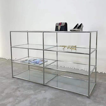 Clothing Store Shoes Bags Accessories Transparent Glass Showcase Counter Window Storage Display Shelf Multi-Layer Display Shelf