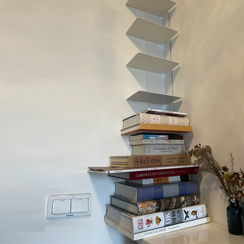 Nordic Wall Corner Invisible Bookshelf Wall Shelf Iron Art Contained Corner Wall-mounted Magazine Shelf Bookcase Shelves