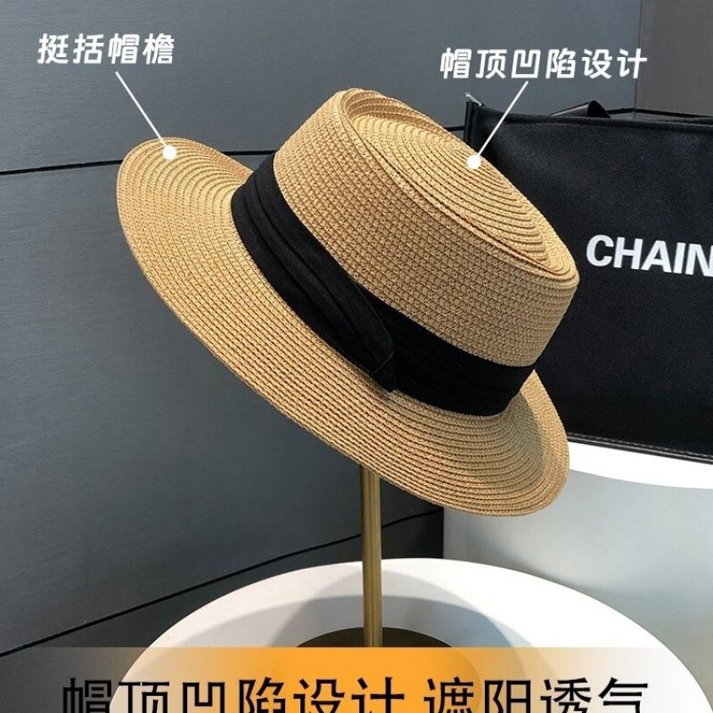 Hat Women's Summer British Retro Elegant Hat Seaside Play Beach Sun Hat Knitted Sun Hat