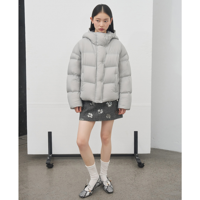 [Clearance Sale] Gray Short down Jacket for Women, Hooded, Loose Fit, Lightweight and Warm, Slimming Coat for Petite Figures, Winter