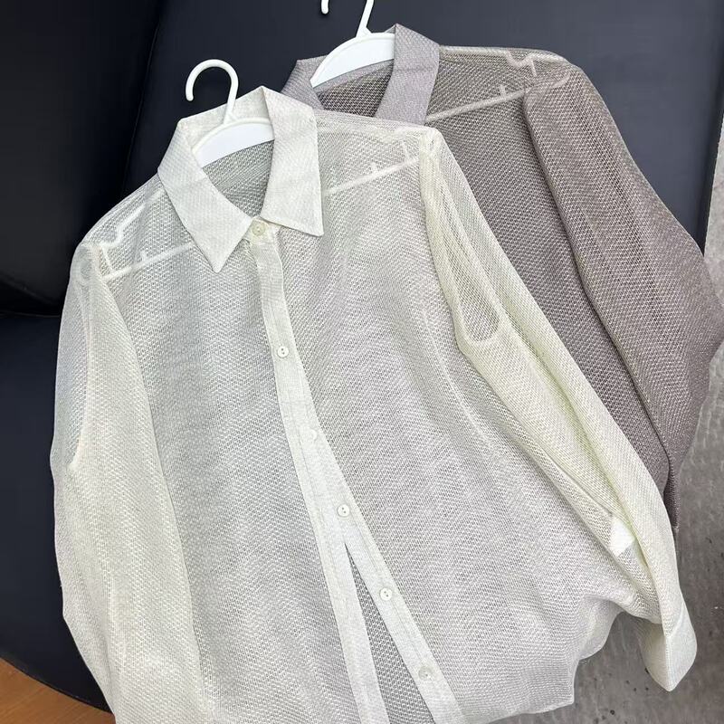 6.18 (No Returns, No Exchanges) 30% Linen 20% Metallic Yarn Glossy Long-Sleeve Shirt