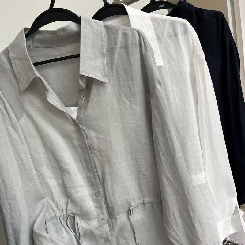 6.15 (No Returns, No Exchanges) 100% Ramie Drawstring Waist Blouse Two-Piece Set