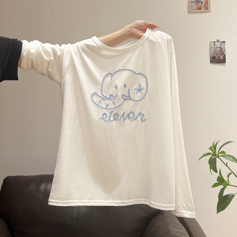 White Letter Print Thin Semi-Sheer Blouse Long-Sleeve T-Shirt for Women 2025 Summer New Style Super Nice Unique Top