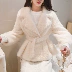 Mùa đông 2018 phiên bản Hàn Quốc mới của chiếc áo khoác ngắn đính cườm eo mỏng manh màu nước nhung sẫm màu khóa áo len nữ áo khoác bò nữ Áo khoác ngắn