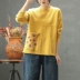 Cami mưa retro thỏ áo len lông cừu của phụ nữ mùa thu áo mới phía trước ngắn dài khâu áo len thêu Áo len