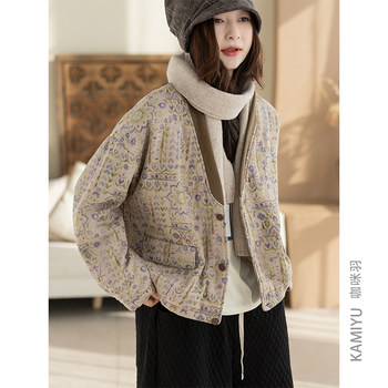 Camiyu 100% cotton casual printed cotton clothes women's winter fashion versatile retro simple loose women's cotton clothes Camiyu 100% cotton casual printed cotton clothes women's winter fashion versatile retro simple loose women's cotton clothes