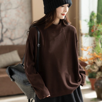 Camiyu bottoming shirt for women, autumn and winter new style, half turtleneck, retro solid color, casual, artistic, fashionable and popular women's clothing