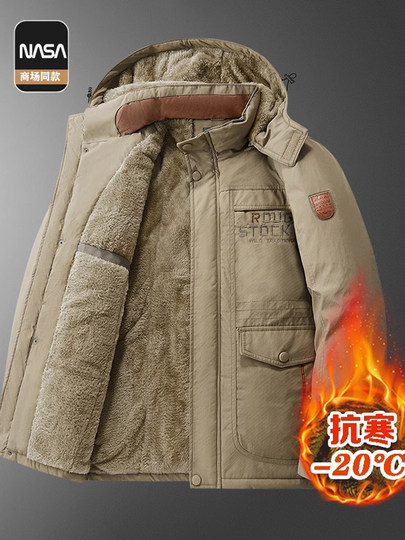 Vestes d'hiver mi-longues en velours et épaissies pour hommes, vestes rembourrées en coton en laine d'agneau, vestes rembourrées en coton d'âge moyen, manteaux d'hiver