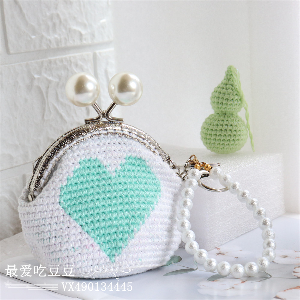 diy编织材料包 中细毛线零钱包diy手工编织钩针宝蓝灌心棉空心纱8.5cm口金材料包