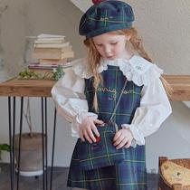 (Korean preppy style) girls spring and autumn skirt classic plaid versatile embroidered tank top dress