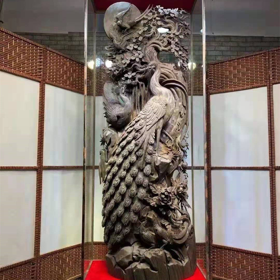 Taihang cliff cypress wood carving ornaments Mahogany home entrance decoration craft gift ornaments Gold silk Nan ebony camphor root carving landscape