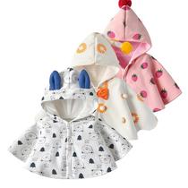 Baby cloak 2023 girls autumn outer shawl baby cloak Korean style double layer hooded cartoon windproof jacket