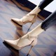 ຕຽງເກີບສົ້ນສູງແບບຖິ້ມໄດ້ 2023 ເດັກຍິງສົດຂະຫນາດນ້ອຍ ເກີບສົ້ນສູງ ສີດໍາ suede stiletto sandals ແຫຼມ toe straps