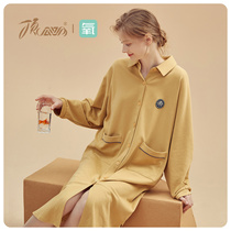 Top Guagua womens spring and autumn cotton cardigan pajamas cotton long-sleeved cartoon night dress mid-length skirt home clothes autumn and winter