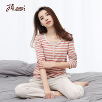 Top Guagua pure cotton pajamas Womens summer air-conditioned clothes suit long-sleeved trousers mens home clothes Top Guagua home clothes
