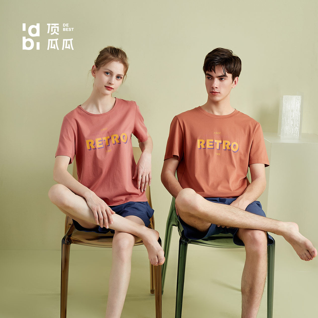 Dingguagua men's and women's short-sleeved shorts home service suit toppiper pure cotton jersey colorful letters female comfortable pajamas