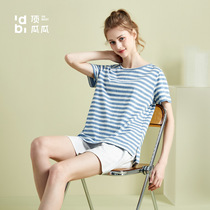 Top melon summer new womens short-sleeved shorts pajamas set top-quack striped cotton thin comfortable home wear