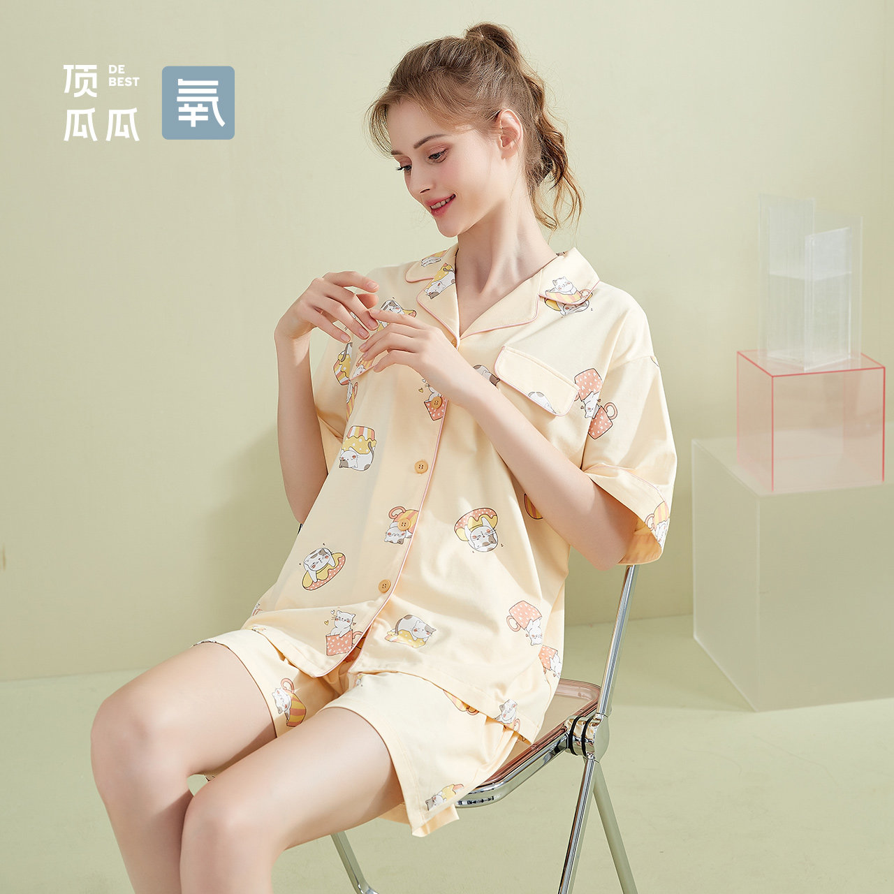 Summer Melon Lady Short Sleeve Short Short Short Clothes Suite Piperpetite Oxygen Cotton Comfortable Home Clothes