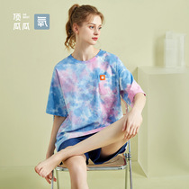 Top melon summer oxygen cotton cool pajamas top quack men and women tie-dye comfortable can wear home clothes set
