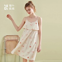 Top melon 21 years spring and summer new womens cotton print sling nightgown sexy cute pajamas
