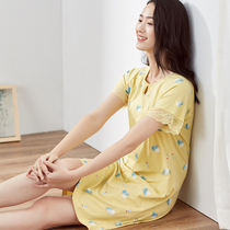  Top Guagua pure cotton nightdress Top Guagua womens summer Korean version of the new short-sleeved home clothes thin small fresh printed pajamas