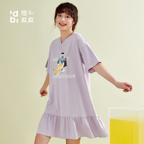 Top melon spring and summer new womens cotton V-collar nightgown top woman cotton cartoon print can be worn outside pajamas