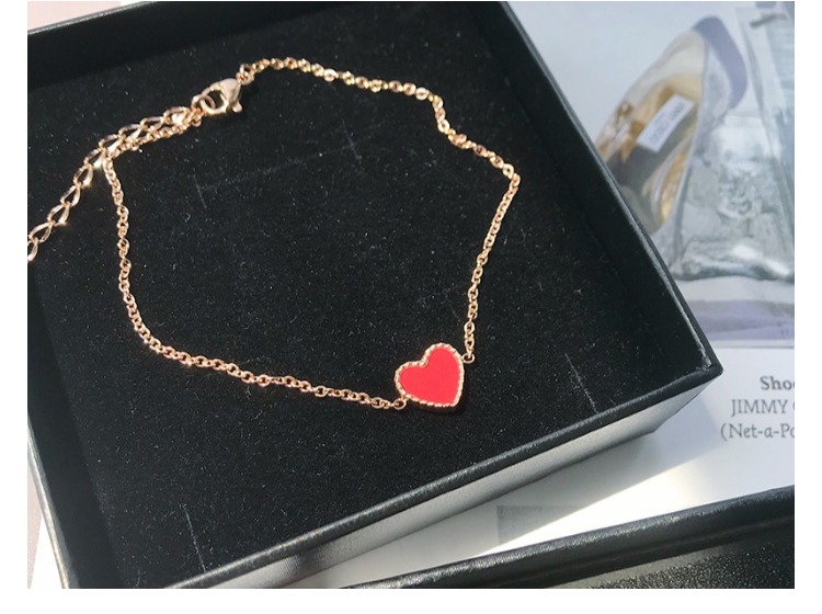 Phiên bản tiếng Hàn của cô gái ins sinh viên đơn giản trái tim nhỏ màu đỏ trái tim tình yêu 18k vàng hồng titan thép hình trái tim vòng tay nữ - Vòng chân lắc chân