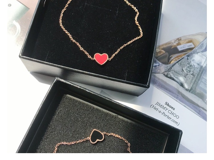 Phiên bản tiếng Hàn của cô gái ins sinh viên đơn giản trái tim nhỏ màu đỏ trái tim tình yêu 18k vàng hồng titan thép hình trái tim vòng tay nữ - Vòng chân lắc chân