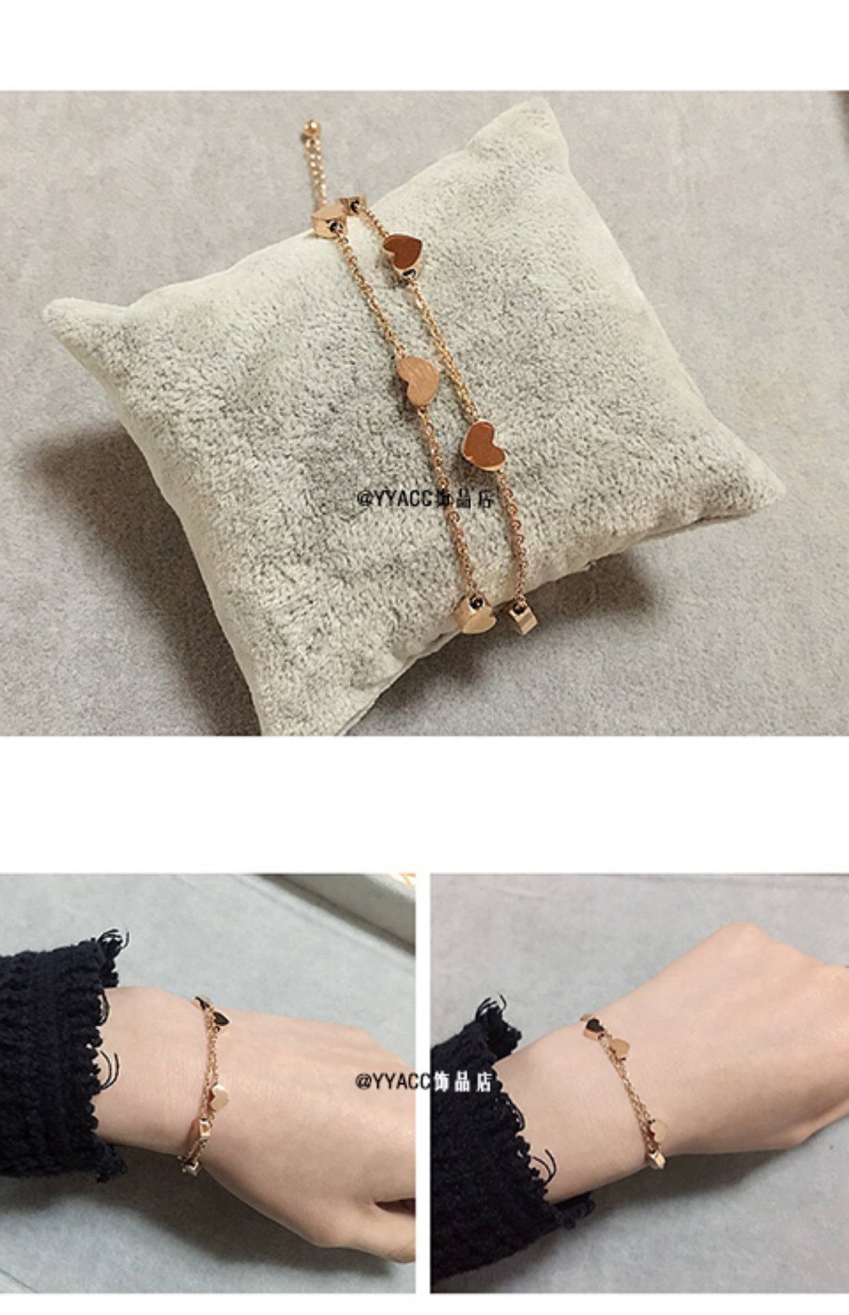 Thời trang nhỏ mini dễ thương đôi tình yêu vàng hồng vòng tay thép titan vòng chân trang sức hipster Hàn Quốc quà tặng nữ - Vòng chân lắc chân nữ bạc ta