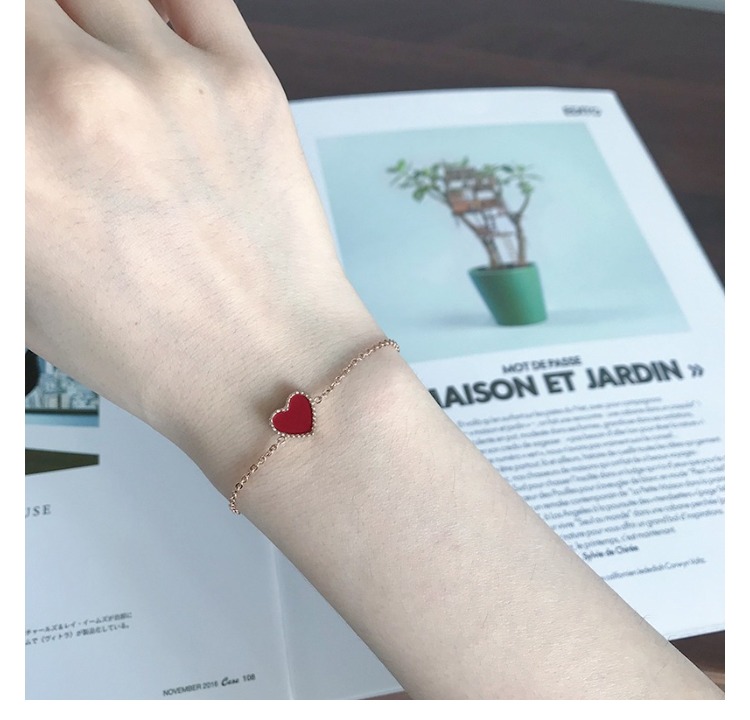 Phiên bản tiếng Hàn của cô gái ins sinh viên đơn giản trái tim nhỏ màu đỏ trái tim tình yêu 18k vàng hồng titan thép hình trái tim vòng tay nữ - Vòng chân lắc chân