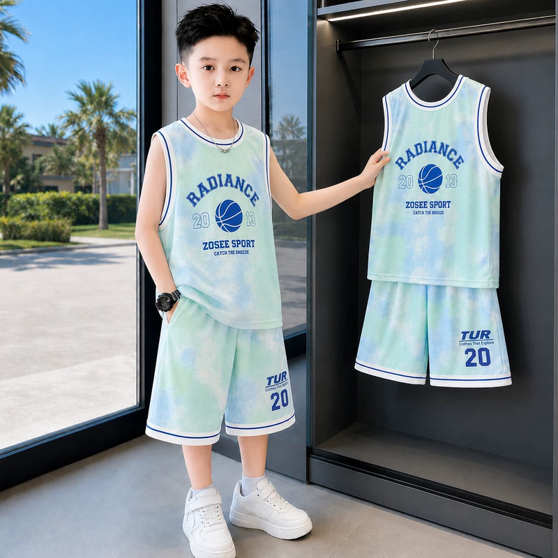 Boys' Ice Silk Quick-Drying Vest Basketball Uniform Set Sleeveless Summer 2026 New Summer Sportswear Cool Summer Style Boys' Ice Silk Quick-Drying Vest Basketball Uniform Set Sleeveless Summer 2026 New Summer Sportswear Cool Summer Style