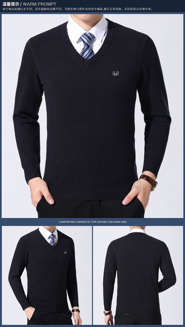 Áo len nam mùa đông mới trung niên Màu áo len cashmere cổ chữ V dày áo len ấm áp áo len cha quần áo mùa đông nam giới