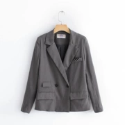 Bộ đồ vest nữ nhỏ Hàn Quốc đoạn ngắn 2018 mới mùa thu trang trí áo dài tay đôi ngực phù hợp với áo khoác chuyên nghiệp