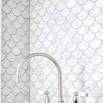 Natural stone mosaic tile Carla White fan-shaped TV background wall fish scale marble living room porch